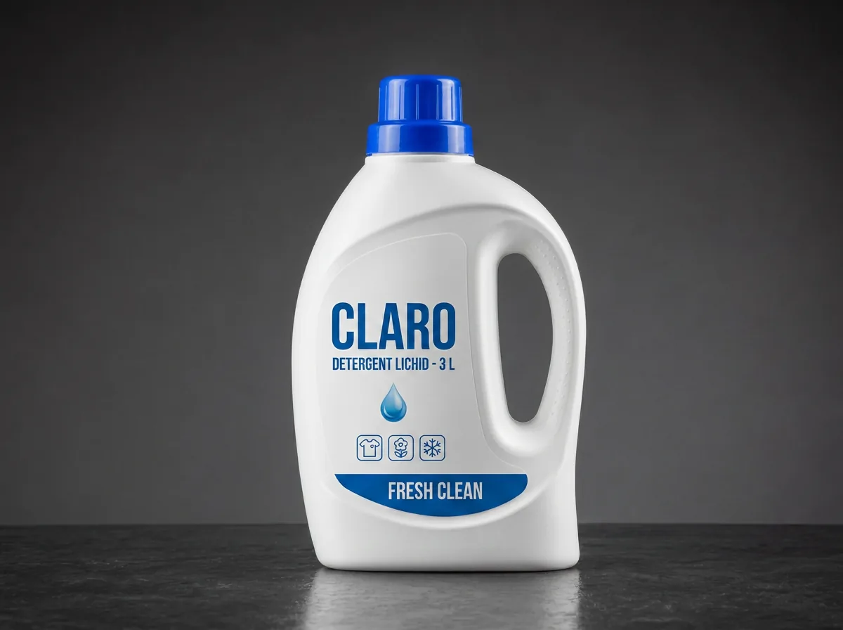 Etichetă de marcă proprie aplicată pe flacon de detergent