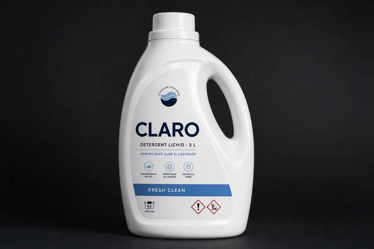 Etichete autoadezive pentru detergenți și produse chimice, printate digital pe rolă